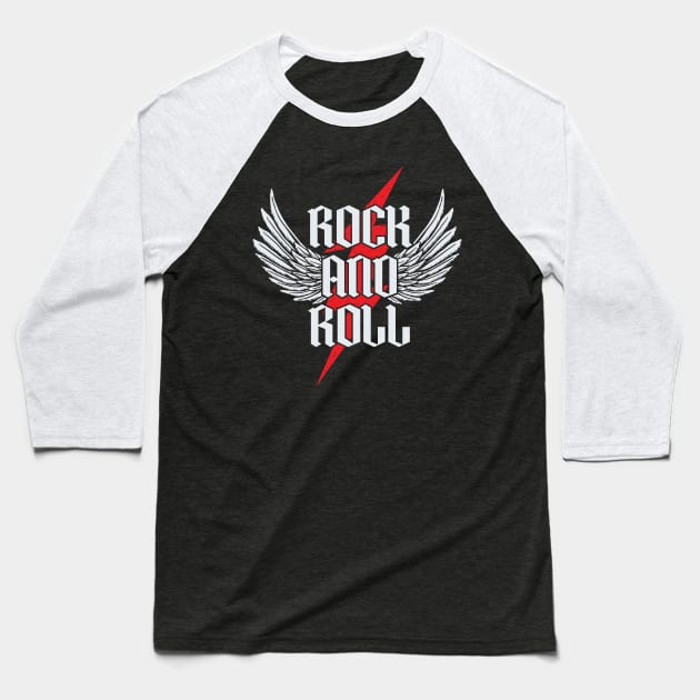 Vintage Retro Style 80s Music Thunder Wings Rock and Roll Baseball T-Shirt by Msafi